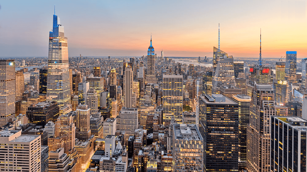 New York City skyline or upstate New York landscape