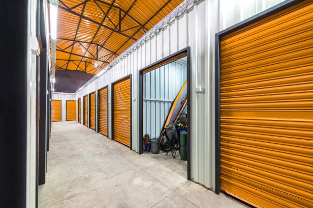 Modern, secure storage facility with neatly stacked boxes, symbolizing safe storage